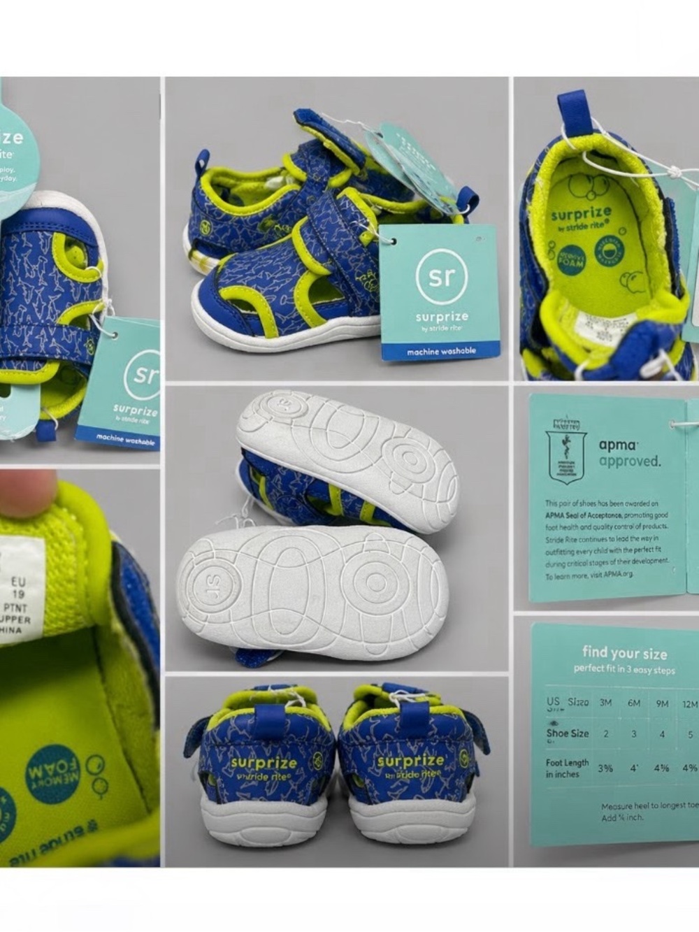 Stride Rite Blue and Lime Kids' Closed-Toe Sandals